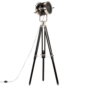 Lampada a Treppiede a Pavimento Nera in Legno di Mango 171 cm 286105