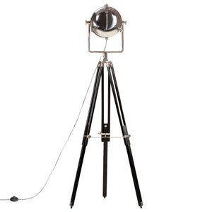 Lampada a Treppiede a Pavimento Nera in Legno di Mango 171 cm 286105