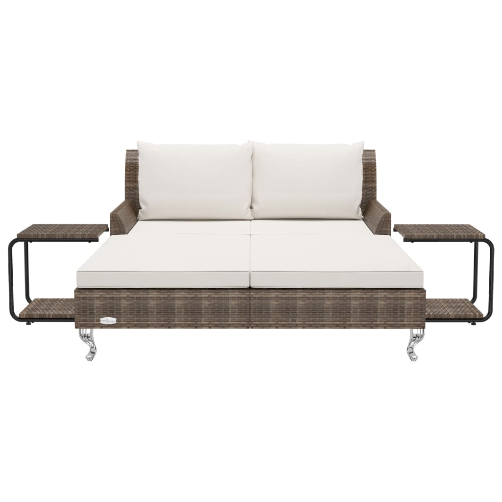 Lettino Prendisole per 2 Persone con Cuscini Polyrattan Marrone cod mxl 55517