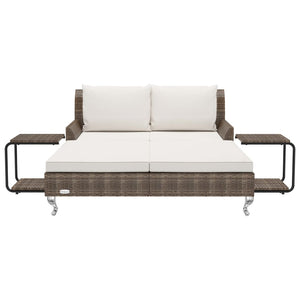 Lettino Prendisole per 2 Persone con Cuscini Polyrattan Marrone cod mxl 55517
