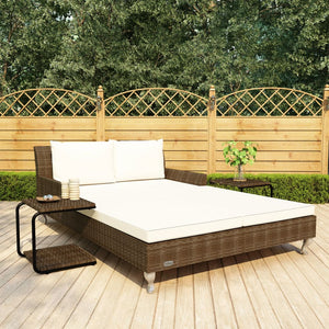 Lettino Prendisole per 2 Persone con Cuscini Polyrattan Marrone cod mxl 55517