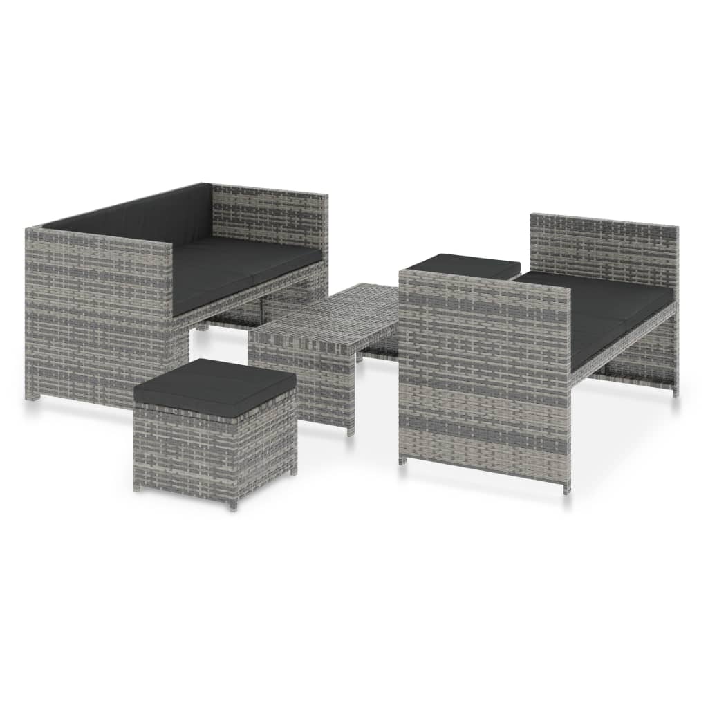 Set Divani da Giardino 5 pz con Cuscini in Polyrattan Grigio 48134