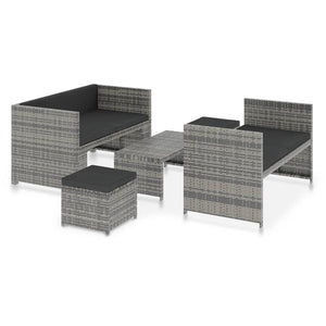 Set Divani da Giardino 5 pz con Cuscini in Polyrattan Grigio 48134