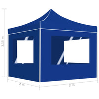 Gazebo Professionale Pieghevole Alluminio con Pareti 2x2m Blu 48931