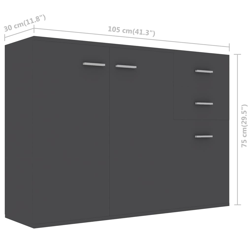 Credenza Grigia 105x30x75 cm in Legno Multistrato 800695