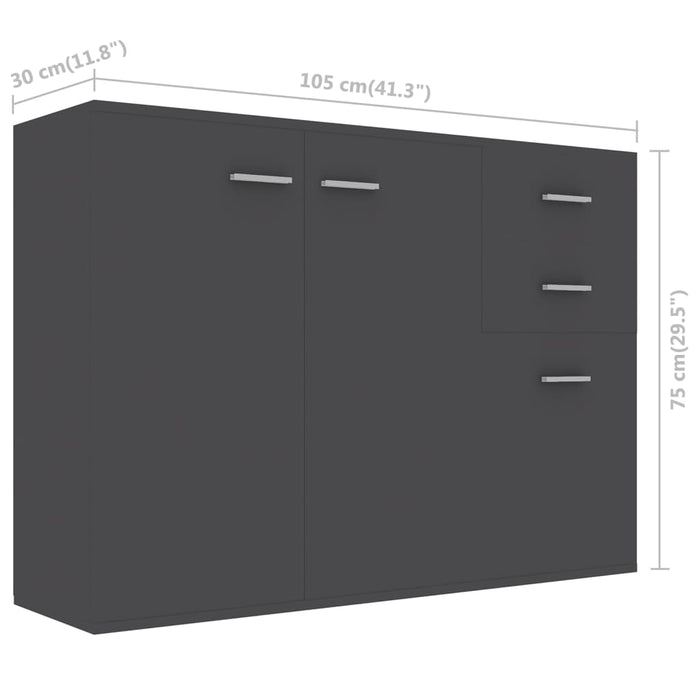 Credenza Grigia 105x30x75 cm in Legno Multistrato 800695