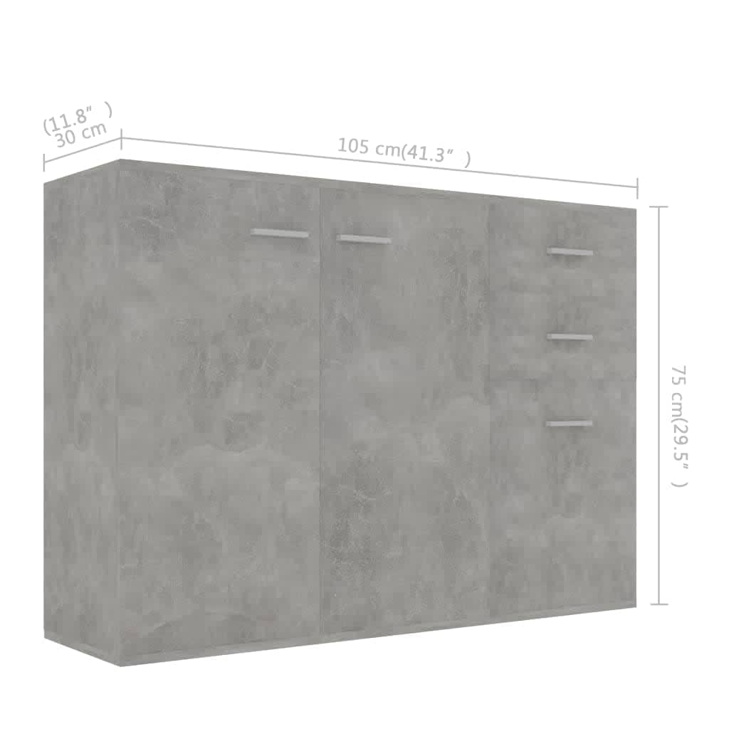 Credenza Grigio Cemento 105x30x75 cm in Legno Multistrato 800697