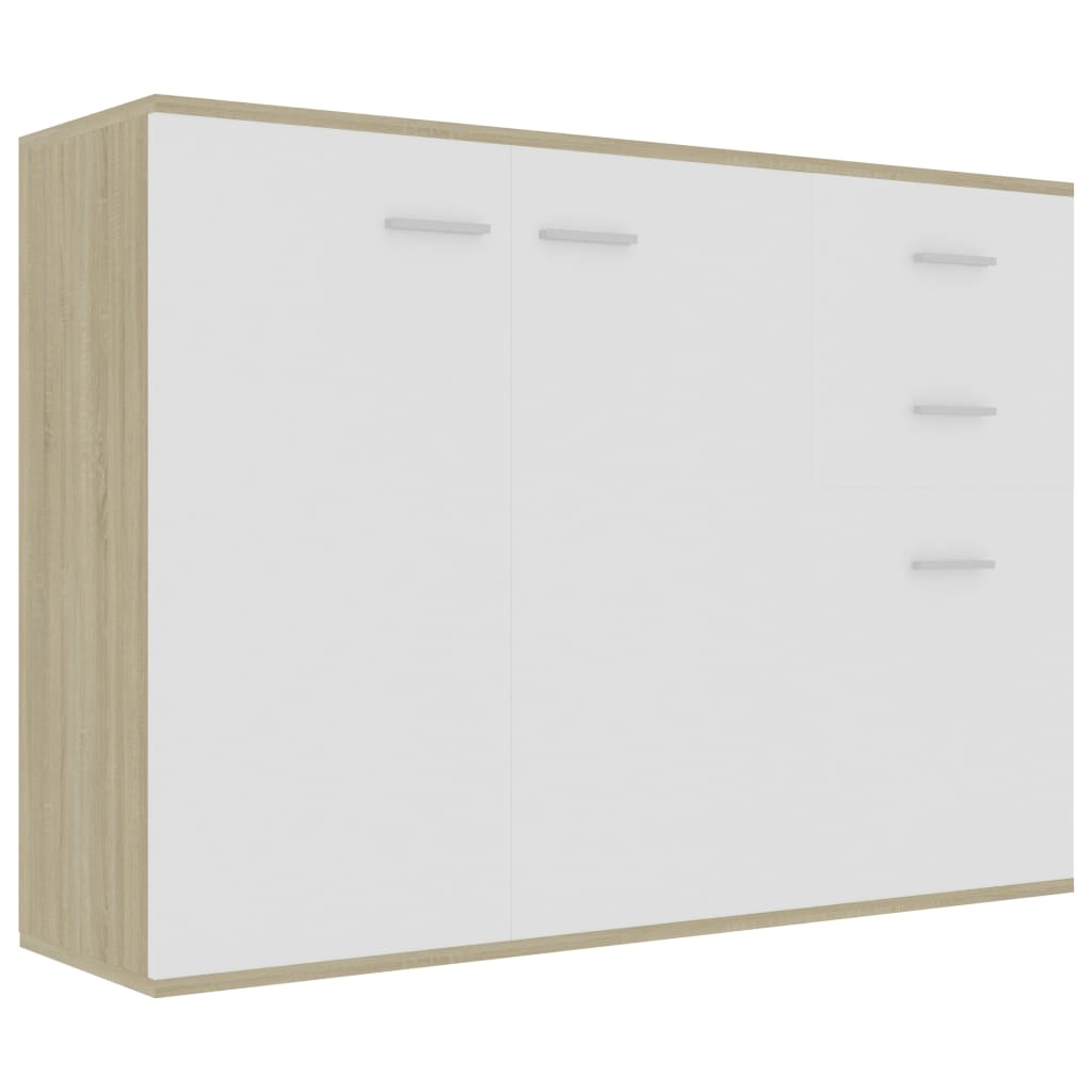 Credenza Bianca e Rovere Sonoma 105x30x75 cm Legno Multistrato 800698