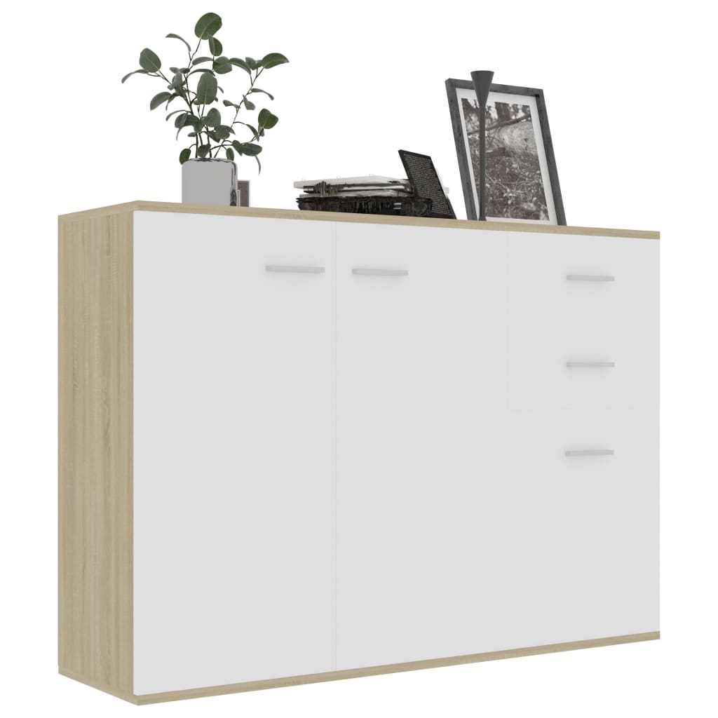 Credenza Bianca e Rovere Sonoma 105x30x75 cm Legno Multistrato 800698