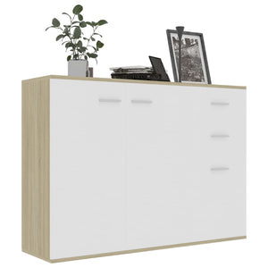 Credenza Bianca e Rovere Sonoma 105x30x75 cm Legno Multistrato 800698