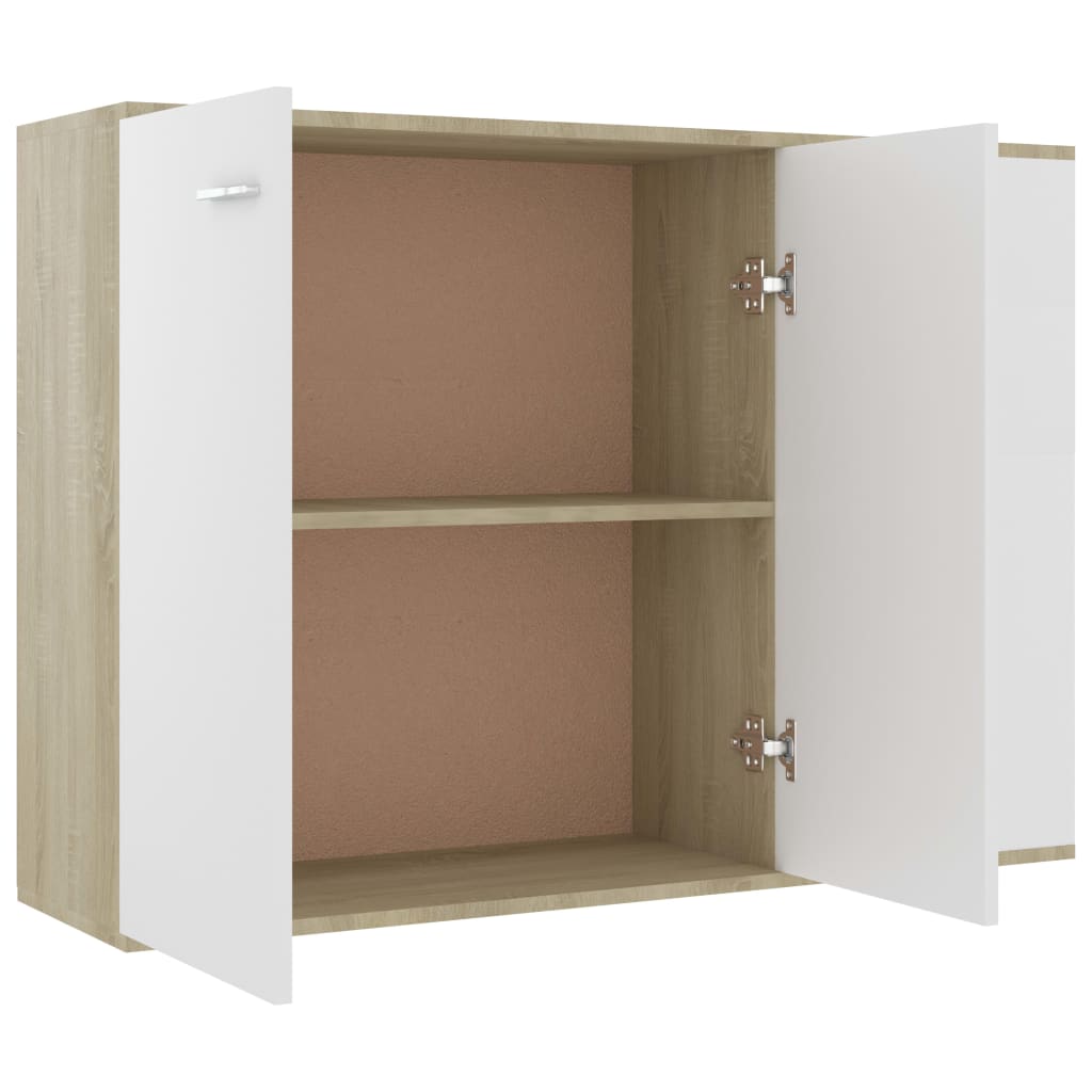 Credenza Bianca e Rovere Sonoma 105x30x75 cm Legno Multistrato 800698