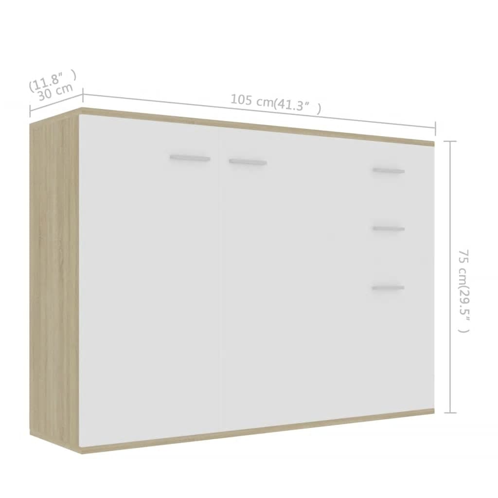 Credenza Bianca e Rovere Sonoma 105x30x75 cm Legno Multistrato 800698