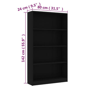 Libreria a 4 Ripiani Nera 80x24x142 cm in Legno Multistrato 800910