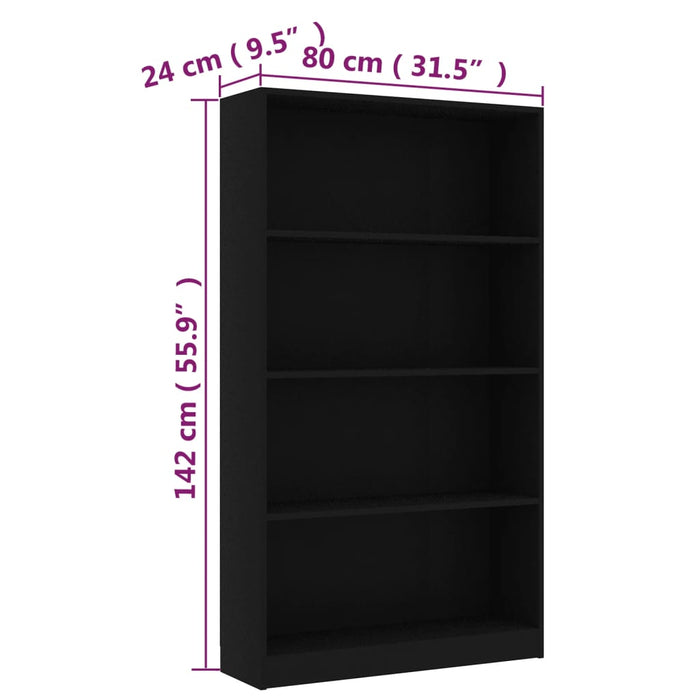 Libreria a 4 Ripiani Nera 80x24x142 cm in Legno Multistrato 800910