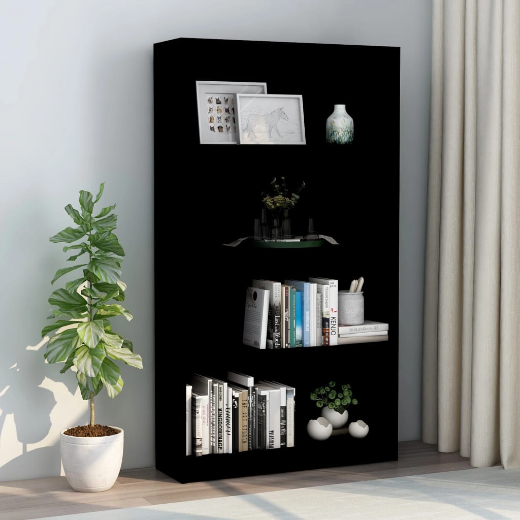 Libreria a 4 Ripiani Nera 80x24x142 cm in Legno Multistrato 800910