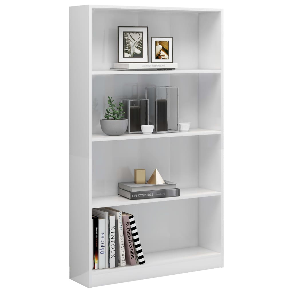 Libreria 4 Ripiani Bianco Lucido 80x24x142 cm Legno Multistrato 800915