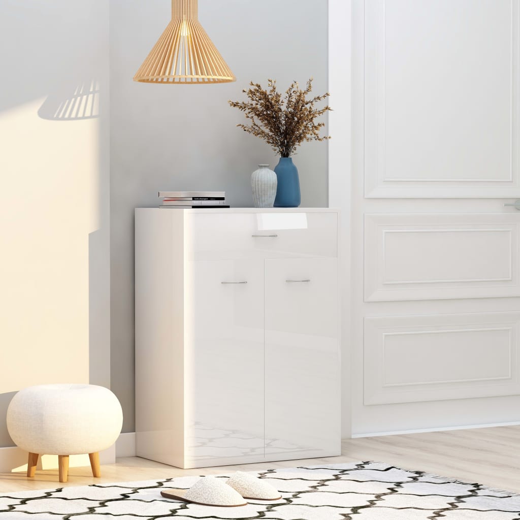 Scarpiera Bianco Lucido 60x35x84 cm in Legno Multistrato 801077