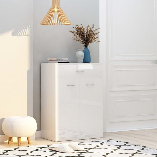 Scarpiera Bianco Lucido 60x35x84 cm in Legno Multistrato 801077