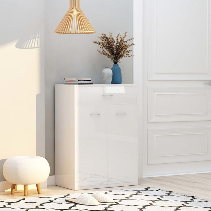 Scarpiera Bianco Lucido 60x35x84 cm in Legno Multistrato 801077