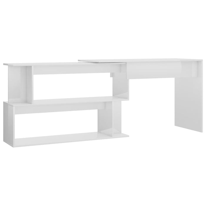 Scrivania Angolo Bianco Lucido 200x50x76 cm Legno Multistrato 801104