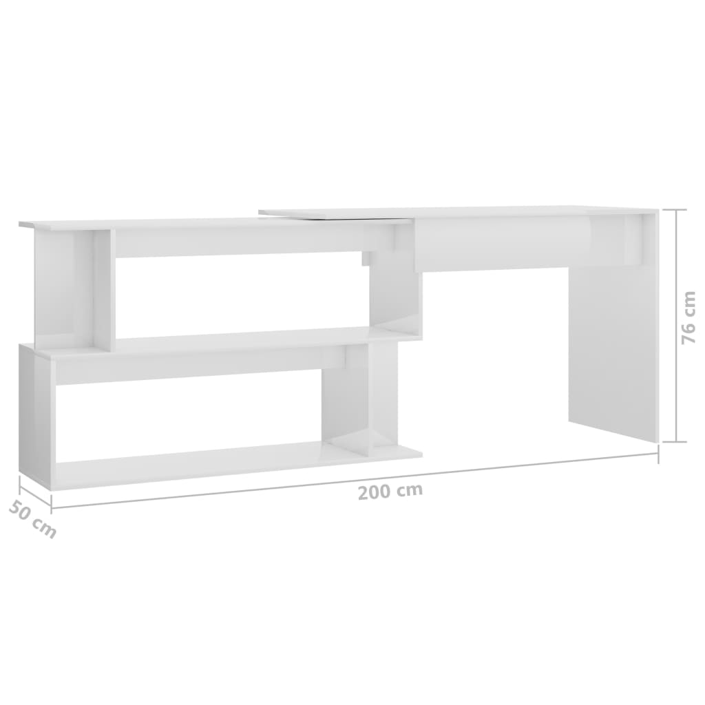 Scrivania Angolo Bianco Lucido 200x50x76 cm Legno Multistrato 801104