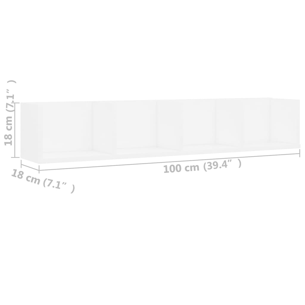 Scaffale Porta CD a Parete Bianco 100x18x18 cm in Multistrato 801319