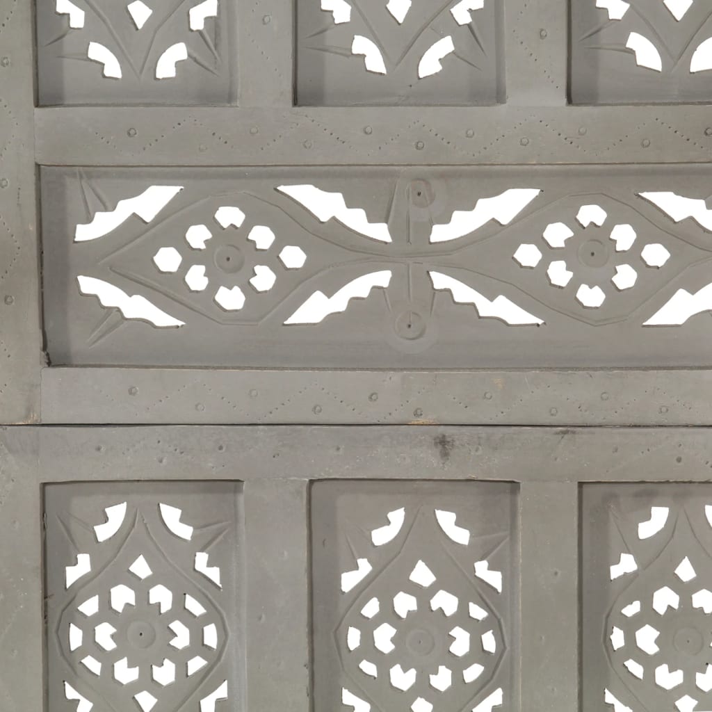 Divisorio 4 Pannelli Intaglio Grigio 160x165cm Mango Massello 285322