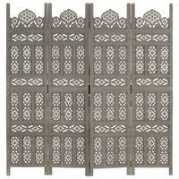 Divisorio 4 Pannelli Intaglio Grigio 160x165cm Mango Massello 285322