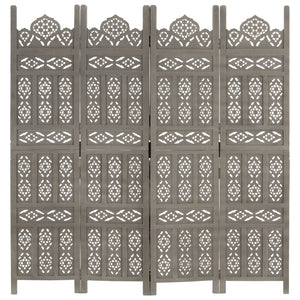 Divisorio 4 Pannelli Intaglio Grigio 160x165cm Mango Massello 285322