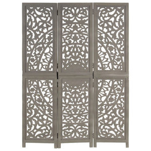 Divisorio 3 Pannelli Intagliato Grigio 120x165cm Mango Massello cod mxl 78664
