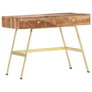 Scrivania tavolo postazione di lavoro mobile per computer studio con cassetti 100 x 55 x 75 cm legno massello marrone 02_0023460