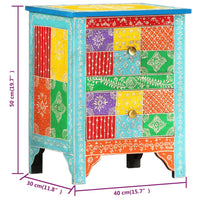 Comodino Dipinto a Mano-Tavolino da notte 40x30x50 cm in Legno Massello di Mango 635972