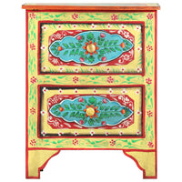 Comodino Dipinto a Mano-Tavolino da notte 40x30x50 cm in Legno Massello di Mango 630889