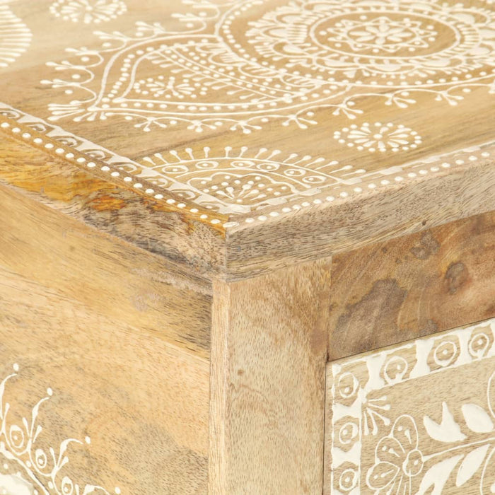 Comodino Dipinto a Mano-Tavolino da notte 40x30x60 cm in Legno Massello di Mango