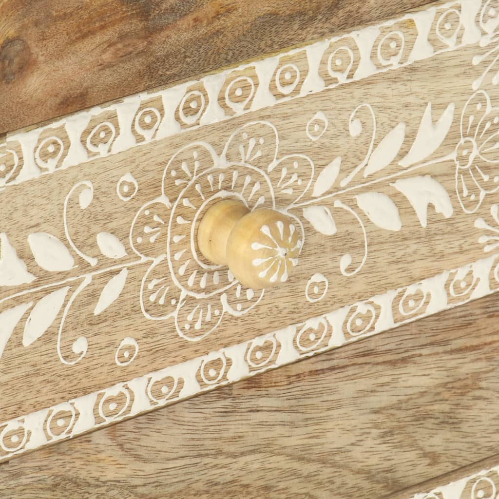 Comodino Dipinto a Mano-Tavolino da notte 40x30x60 cm in Legno Massello di Mango