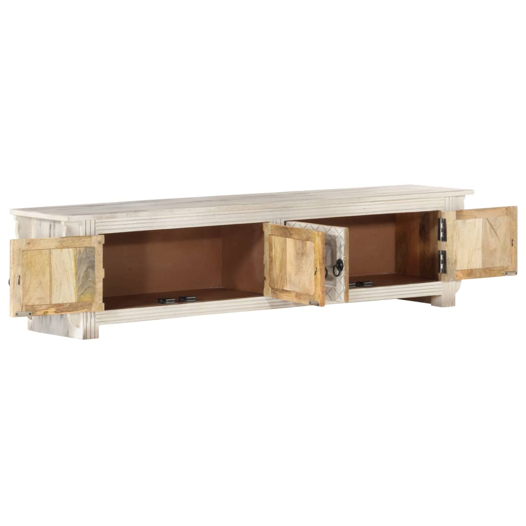 Mobile Porta TV-Mobile per TV-Credenza TV Bianco 140x30x35 cm in Legno Massello di Mango