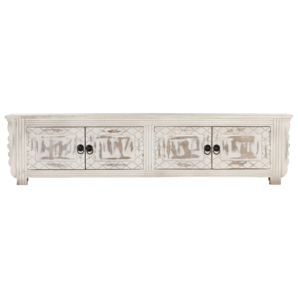 Mobile Porta TV-Mobile per TV-Credenza TV Bianco 140x30x35 cm in Legno Massello di Mango