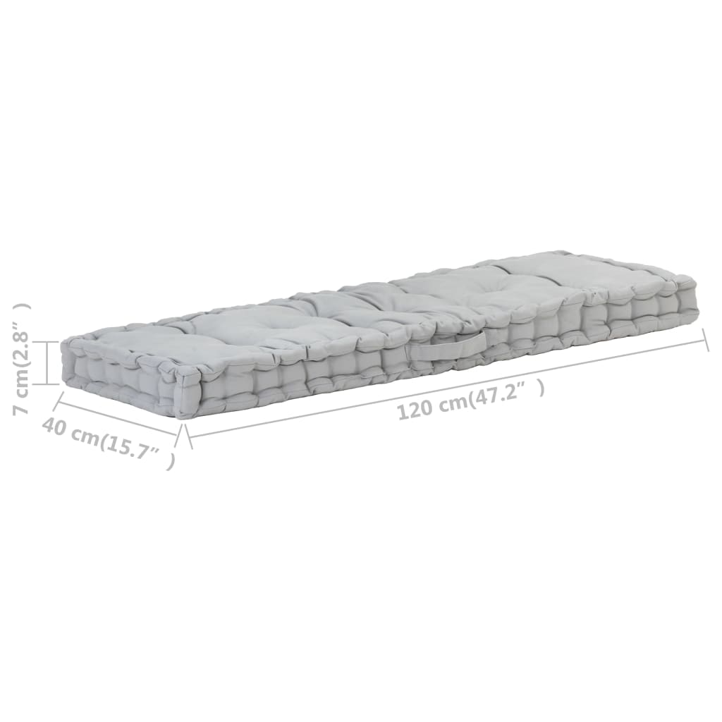 Cuscino per Pallet e Pavimento in Cotone 120x40x7 cm Grigio cod mxl 54226