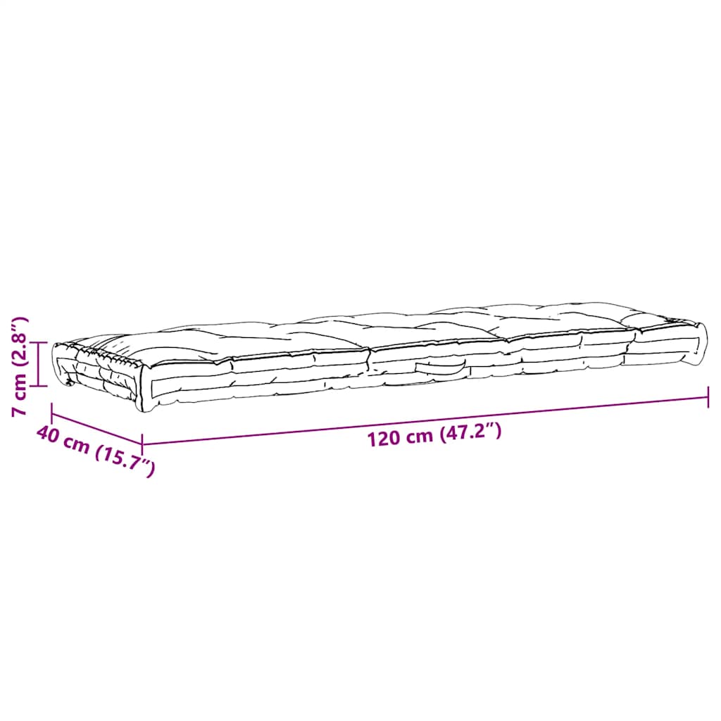 Cuscino per Pallet e Pavimento in Cotone 120x40x7 cm Grigio 48677