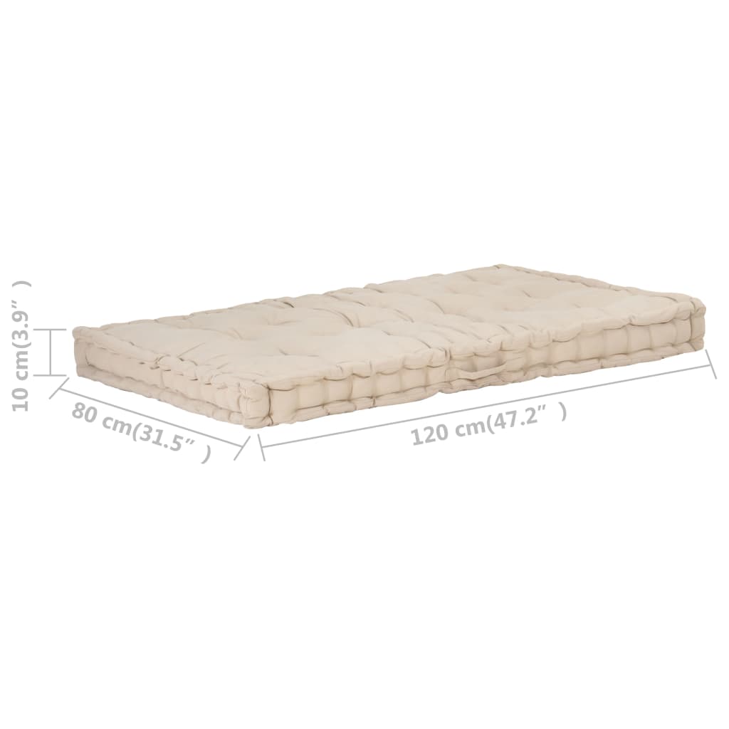 Cuscino per Pallet e Pavimento in Cotone 120x80x10 cm Beige