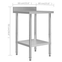 Tavolo da lavoro professionale da cucina con alzatina 60 x 60 x 93 cm in acciaio inox 02_0045410