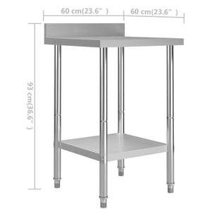 Tavolo da lavoro professionale da cucina con alzatina 60 x 60 x 93 cm in acciaio inox 02_0045410