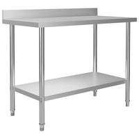 Tavolo da lavoro cucina con alzatina 120 x 60 x 93 cm acciaio inox 02_0001908