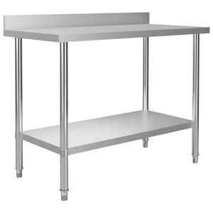 Tavolo da lavoro cucina con alzatina 120 x 60 x 93 cm acciaio inox 02_0001908