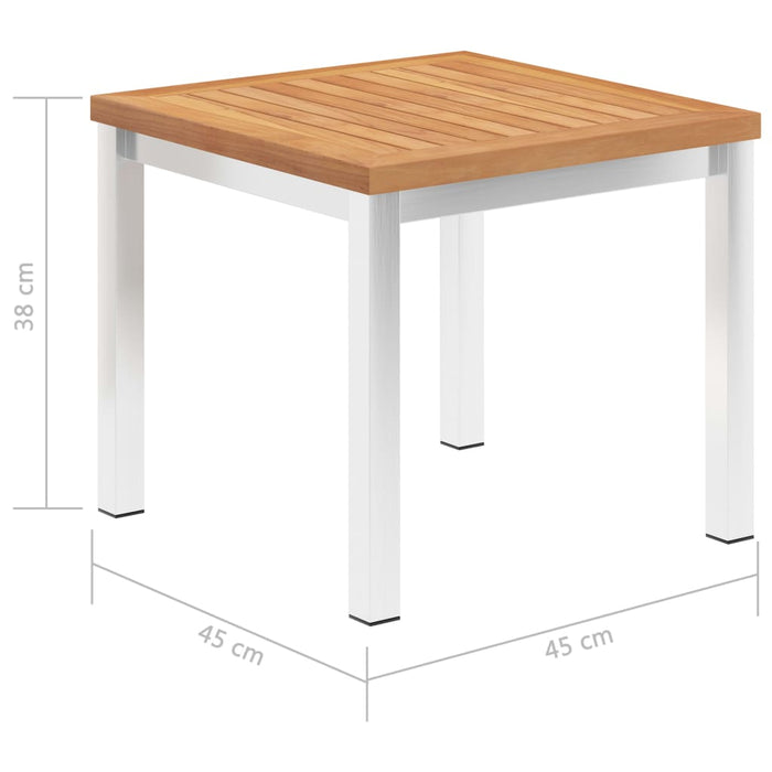 Tavolino da Giardino 45x45x38cm in Legno di Teak e Acciaio Inox 46512