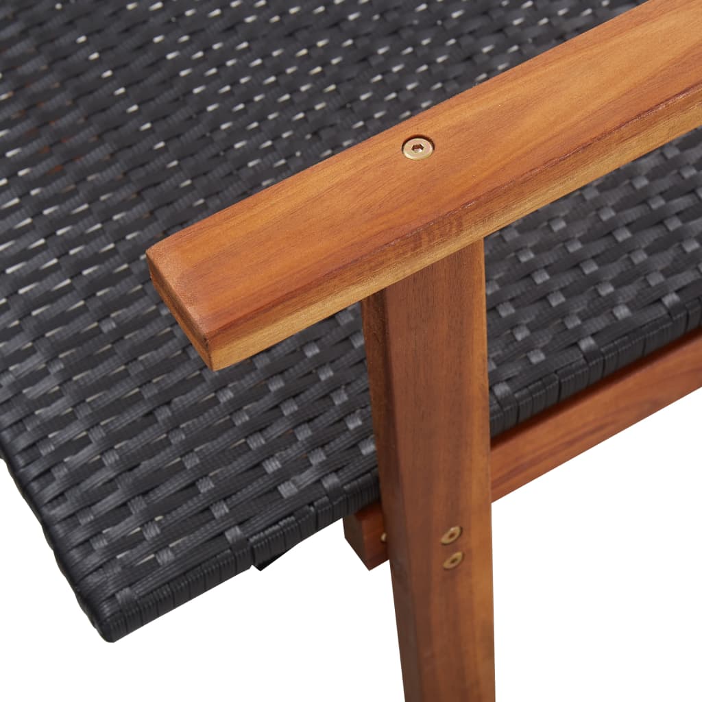 Lettino Prendisole Polyrattan e Legno Massello di Acacia Nero 48706