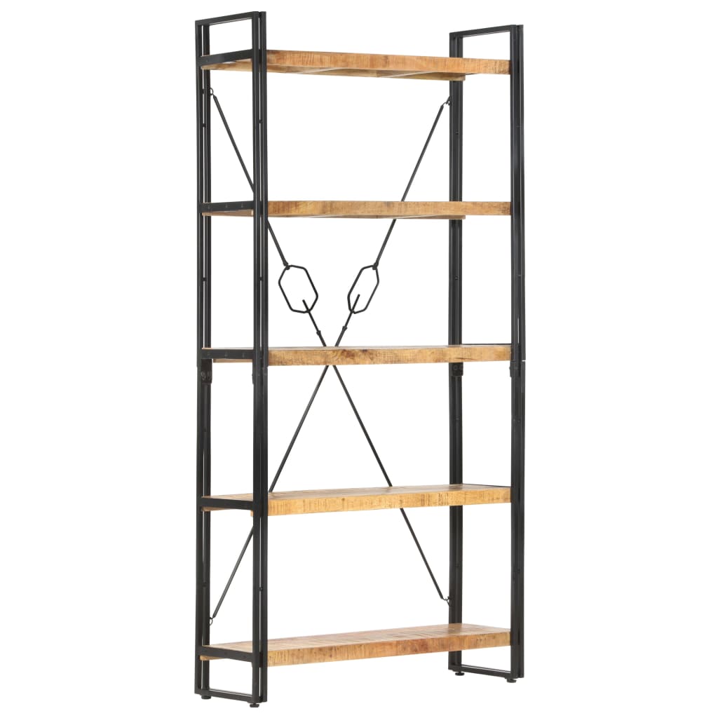 Libreria a 5 Ripiani-Scaffale per Libri-Mobile di Stoccaggio 90x30x180 cm in Legno Massello di Mango