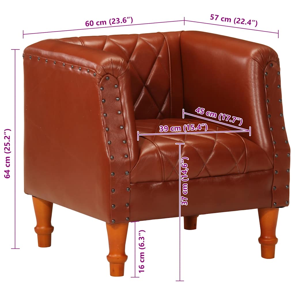 Poltrona a Pozzetto Marrone in Vera Pelle di Capra cod mxl 18672