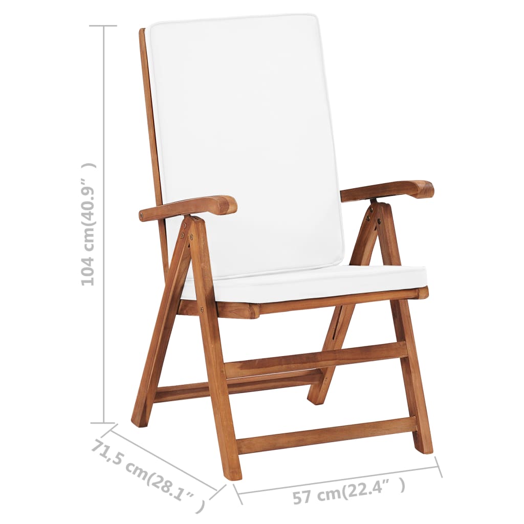 Sedie da Giardino con Cuscini 2 pz Legno Massello di Teak Crema 48983