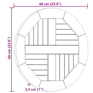 Piano Tavolo in Legno Massello di Teak Rotondo 2,5 cm 60 cm 48984